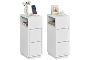 VASAGLE Small Nightstands, Set of 2, Narrow Side End Tables with 2 Drawers, Open Compartment Mounted to Left or Right, for Be