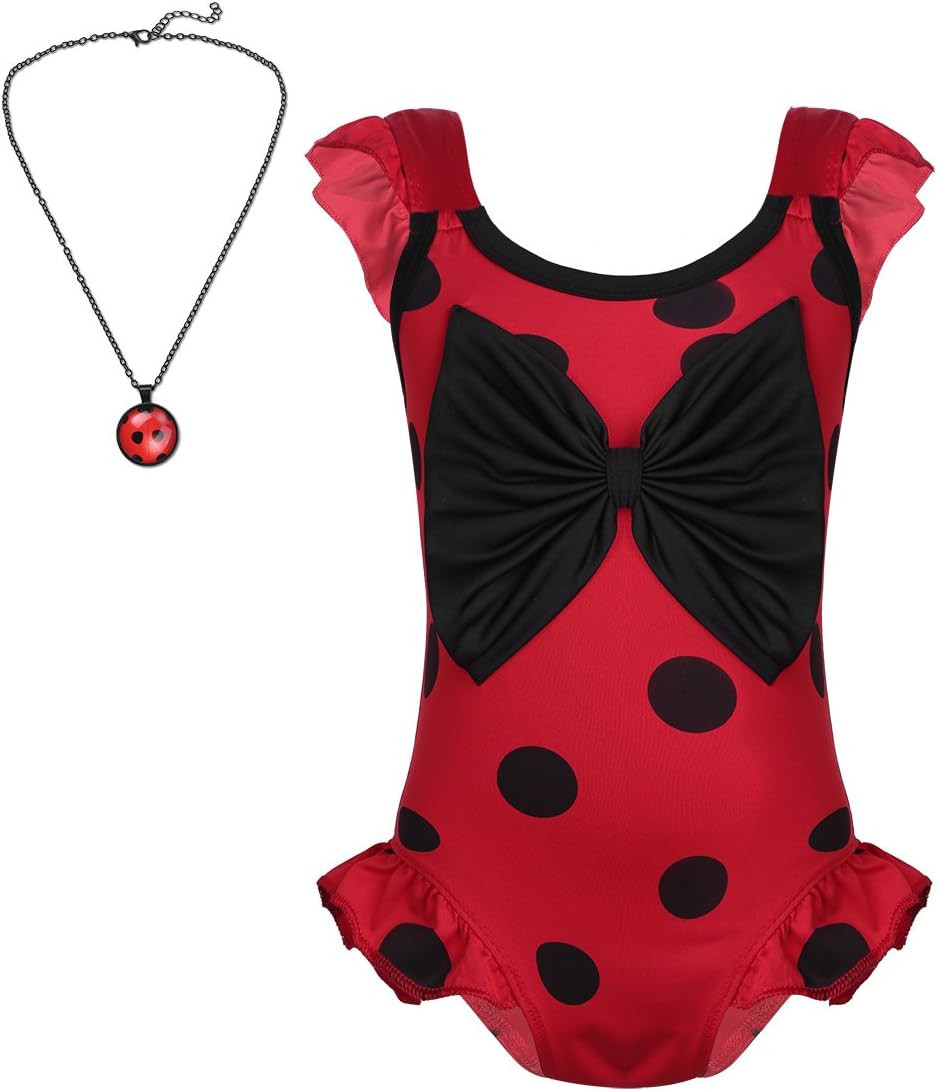 Freebily Girls Miraculous Ladybug One-Piece Swimsuit Swimwear Marinette Dress Costumes