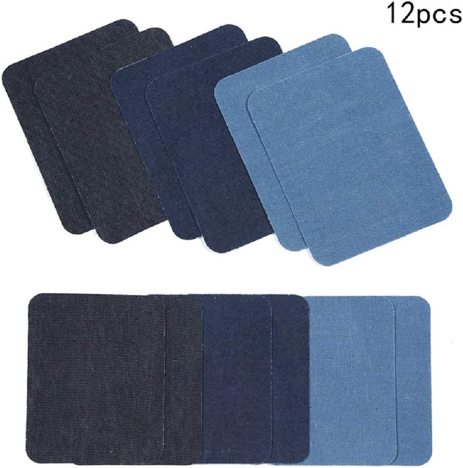 HOSSIAN Iron On Denim Patches for Clothing Jeans 12 PCS, 3 Colors (4.9" X 3.7")