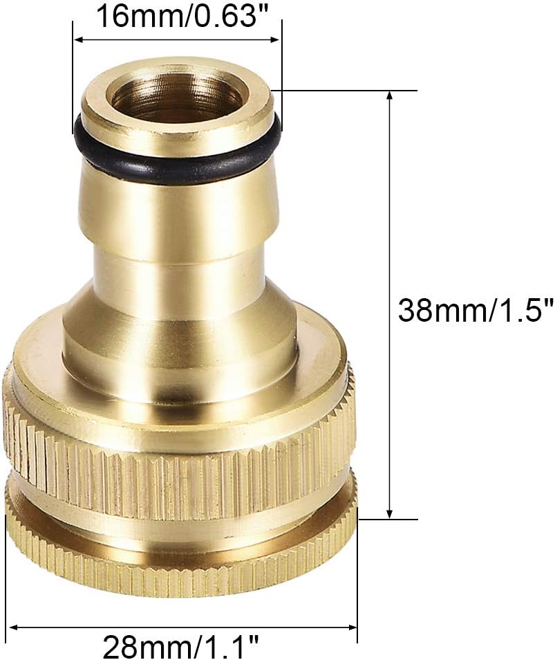sourcing map 2-in-1 Garden Hose Quick Connect 1/2 G to 3/4 G Brass Water Hose Fitting Connectors, Gold Tone, 1/2" to 3/4"-Gold-1pcs - Image 3