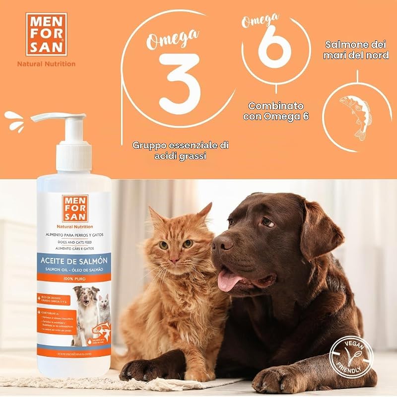 Olio di Salmone per cani e gatti 500ml, Arricchisce la dieta Quotidiana, Molteplici Benefici
