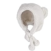 Women Bear Ear Hat Plush Animal Earflap Beanie Fuzzy Bear Warm Trapper Hat Faux Fur Ski Snow Cap