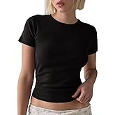 DGRPI Womens Cotton Basic Short Sleeve Crew Neck Summer T-Shirts Y2K Cute Crop Tops Baby Tee