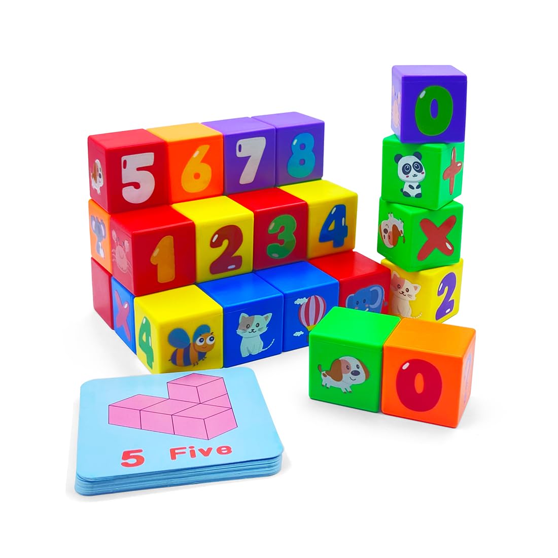 JAYSRIS Plastic Building Blocks Stacking 30 Cubes,3x3x3CM Large ABS Colourful Pattern Blocks Preschool Educational Construction Toy,Fine motor skills development exercises for kids(Simple Carton)