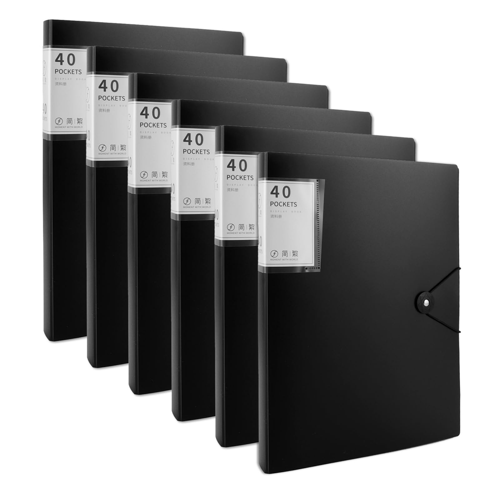 MUXHEL 6PCS A4 Folder with Plastic Sleeves 40 Pockets A4 Display Folder with Safety Rope Black Display Folders a4 with Pockets Plastic Display Book for School & Office Document