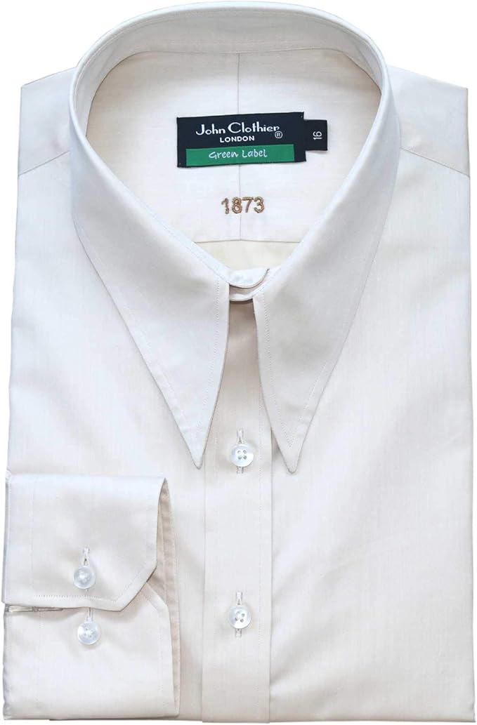 Mens Spear Point Dagger Vintage Collar Shirt Fawn 100 Cotton Gents