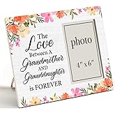 Zauly Grandma Wooden Picture Frame Gift From Granddaughter, Floral Grandmother & Granddaughter Wood Photo Frame Gifts, Tabletop & Wall Mounting, 4x6 Inch Photo
