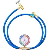 R1234YF Refrigerant Charge Hose Kit with Puncture Can Tap, 250PSI Gauge | R1234YF AC Recharge Hose Kit with Gauge Low Side Quick Coupler, 1/2&rsquo;&rsquo; LH Can Tap and 59'' Recharging Hose