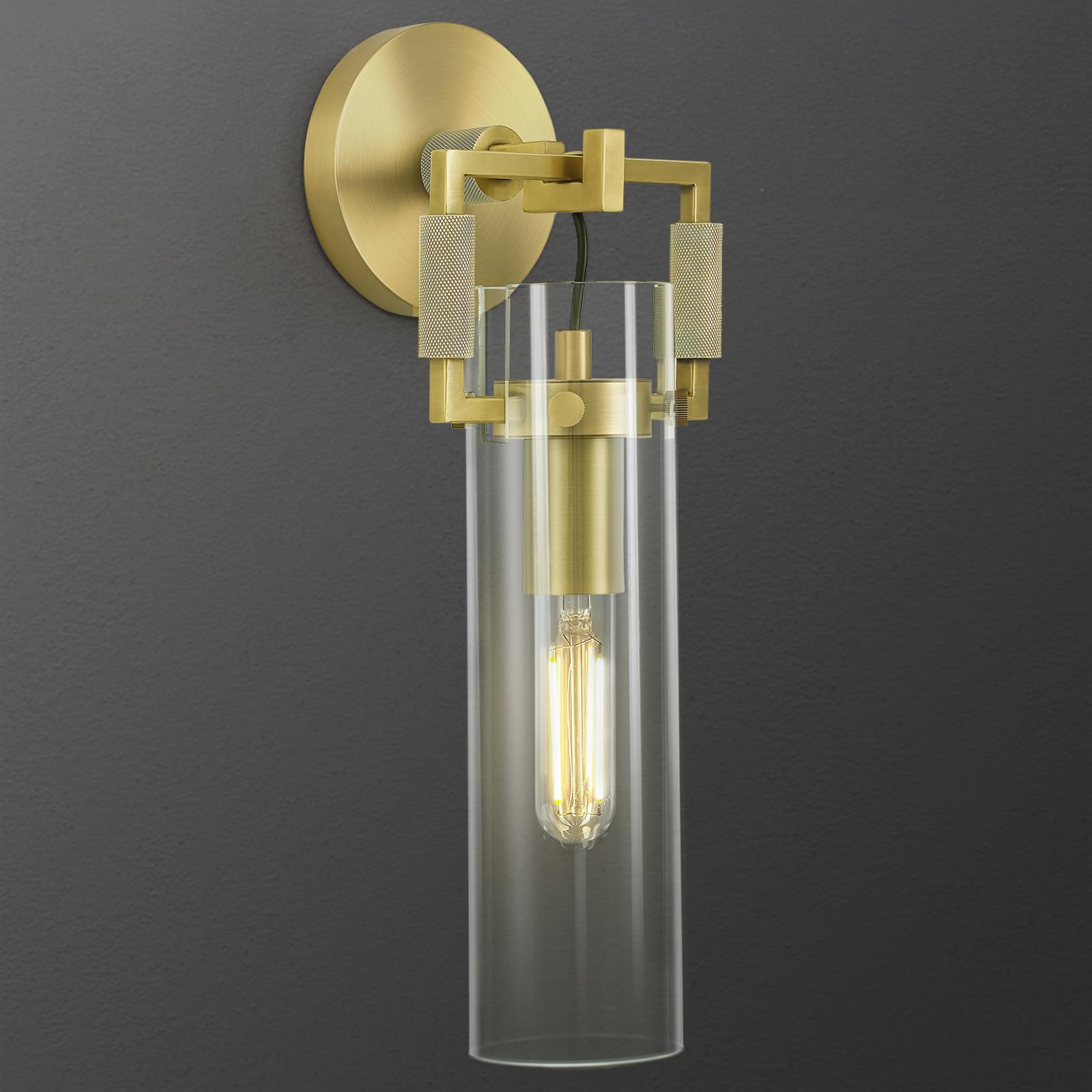 Photo 1 of Modern Brass Wall Sconces,15.3'' Hardwired Wall Sconce with Knurled,Farmhouse Indoor Bathroom Sconce,Gold Vanity Lights for Bathroom,Glass Wall Sconce for Living Room,Bedroom,Hallway,Staircases
