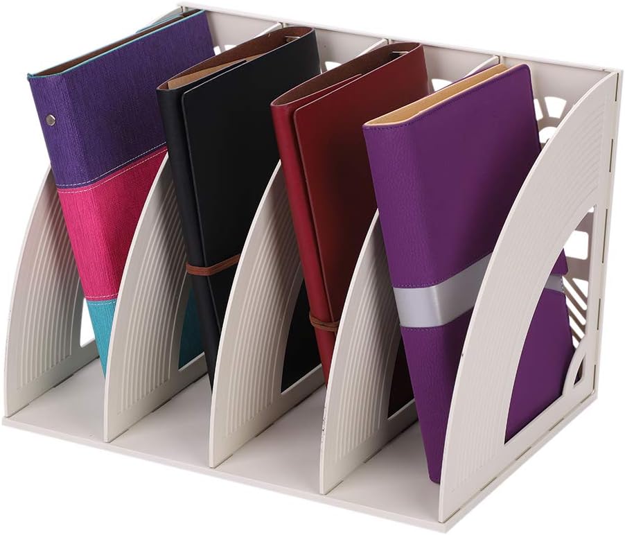 Desktop File Organiser 4 Slots File Rack Holder Plastic Desk Magazine Holders Sturdy Frames File Dividers Document Rack Display and Storage Organiser for Documents Paper Magazine and Books (White) - Image 3