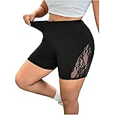 WDIRARA Women's Plus Size Lace Yoga Shorts Workout High Waist Stretchy Skinny Leggings Shorts
