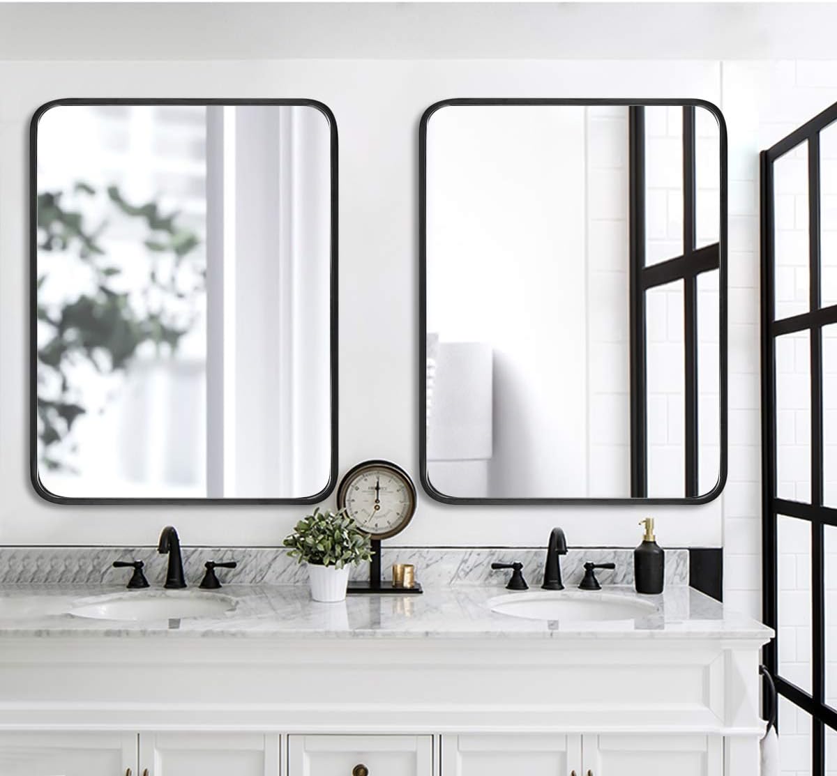 LEORISO 24 x 32” Black Bathroom Mirror for Wall, 1.3” Metal Frame Rectangle Mirror, Wall-Mounted Mirror Hangs Horizontal Or Vertical: Furniture & Decor