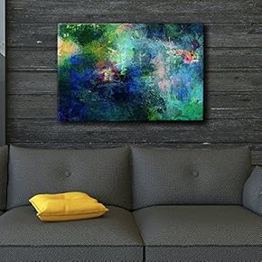 Soothing and Vibrant Blue and Green Splotches of Paint - Giclee Print Abstract Canvas Wall Art Rustic Home Art - 12x18 inches