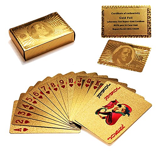 24K Gold Foil Plated Playing Cards 100 Dollar Full Poker Dec