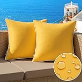 MIULEE Pack of 2 Outdoor Waterproof Pillow Covers Decorative Farmhouse Spring Throw Pillow Covers Square Solid Color Couch Pillow Covers for Patio Tent Bed Sofa Living Room 18x18 Inch Yellow