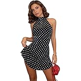 JUMISEE Women’s Sexy Backless Polka Dot Mini Dress Elegant Halter Satin Bodycon Short Dress Cocktail Vacation Dresses
