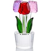 Enjinkail Colorful Tulips Glass Flowers Bouquets Figurines Crystal Decor for Mom, Tulips Gifts for Women on Graduation Retirement Christmas Wedding