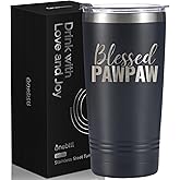 Onebttl Pawpaw Gifts, Grandpa Gifts from Grandchildren, Father's Day Gifts for Pawpaw, Laser Engraved Design, 20oz/590ml, Stainless Steel Tumbler with Straw & Lid, Black - Blessed Pawpaw