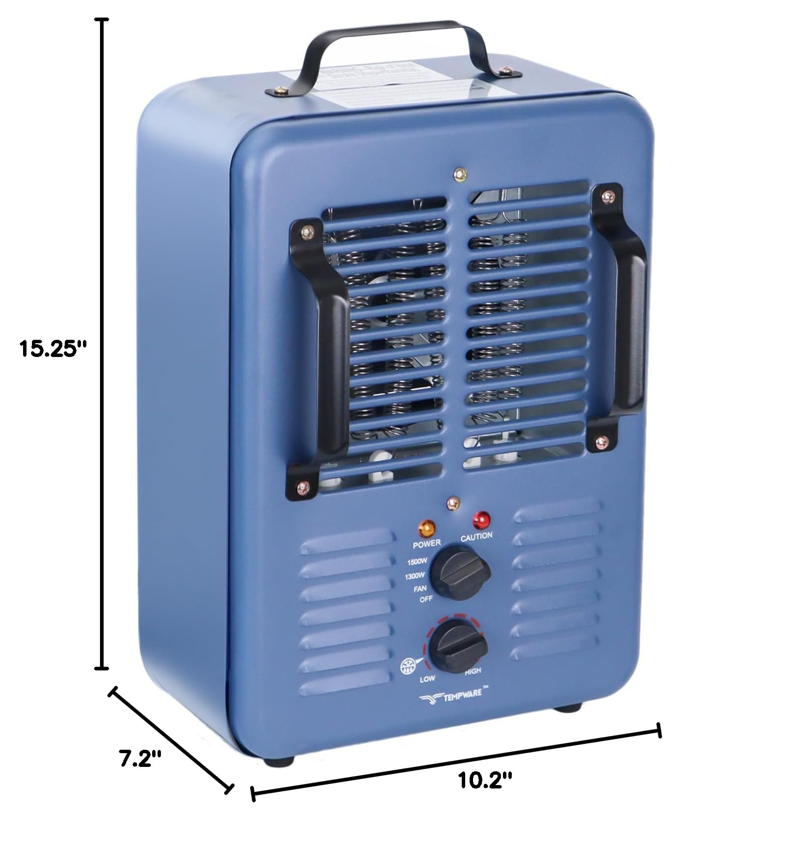 Milkhouse Space Heater, 1300W/1500W Heater with Thermostat, 3 Heat Settings, Safe and Quiet Heater, Anti-Freezing Setting for Garage Workshop Warehouse, Blue