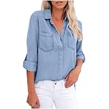 Soft Denim Shirt Tops Blue Jean Button 