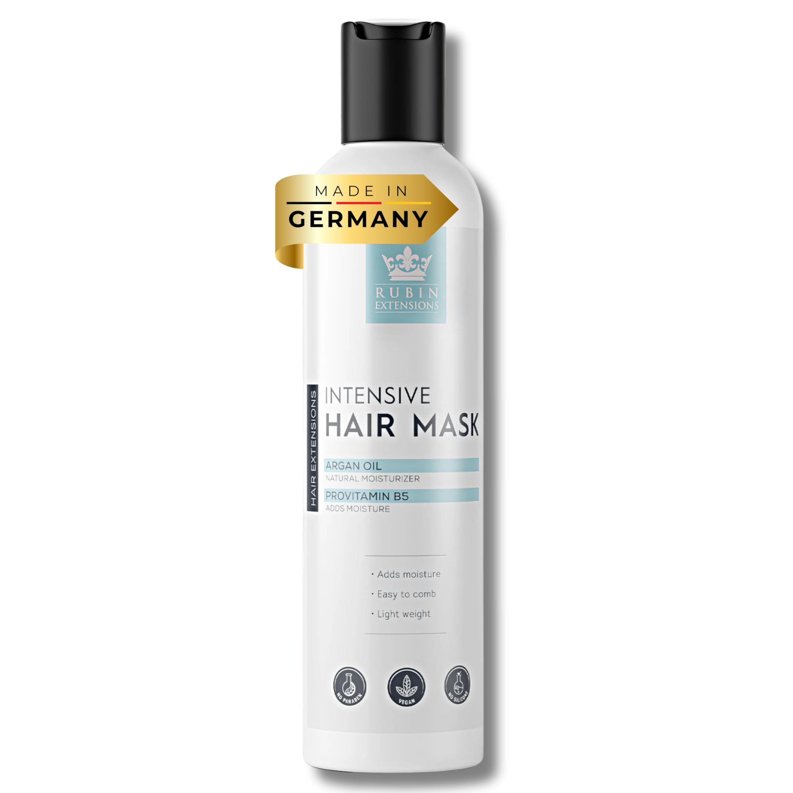 Rubin Extensions Intensive Hair Mask with Argan Oil and Aloe Vera - Deep Care for Smooth and Hydrated Hair, Vegan and Paraben-Free, 200 ml