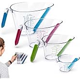 KPKitchen 4-Piece Angled Liquid Measuring Cups Plastic Set - BPA-Free Mini Oz, 1, 2 and 4 Plastic Measuring Cup Sizes - Measu