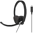Koss CS300-USB Double-Sided On-Ear Communication Headset, Noise Cancelling Electret Microphone, Flexible Microphone Arm, Wired with USB Plug, Black