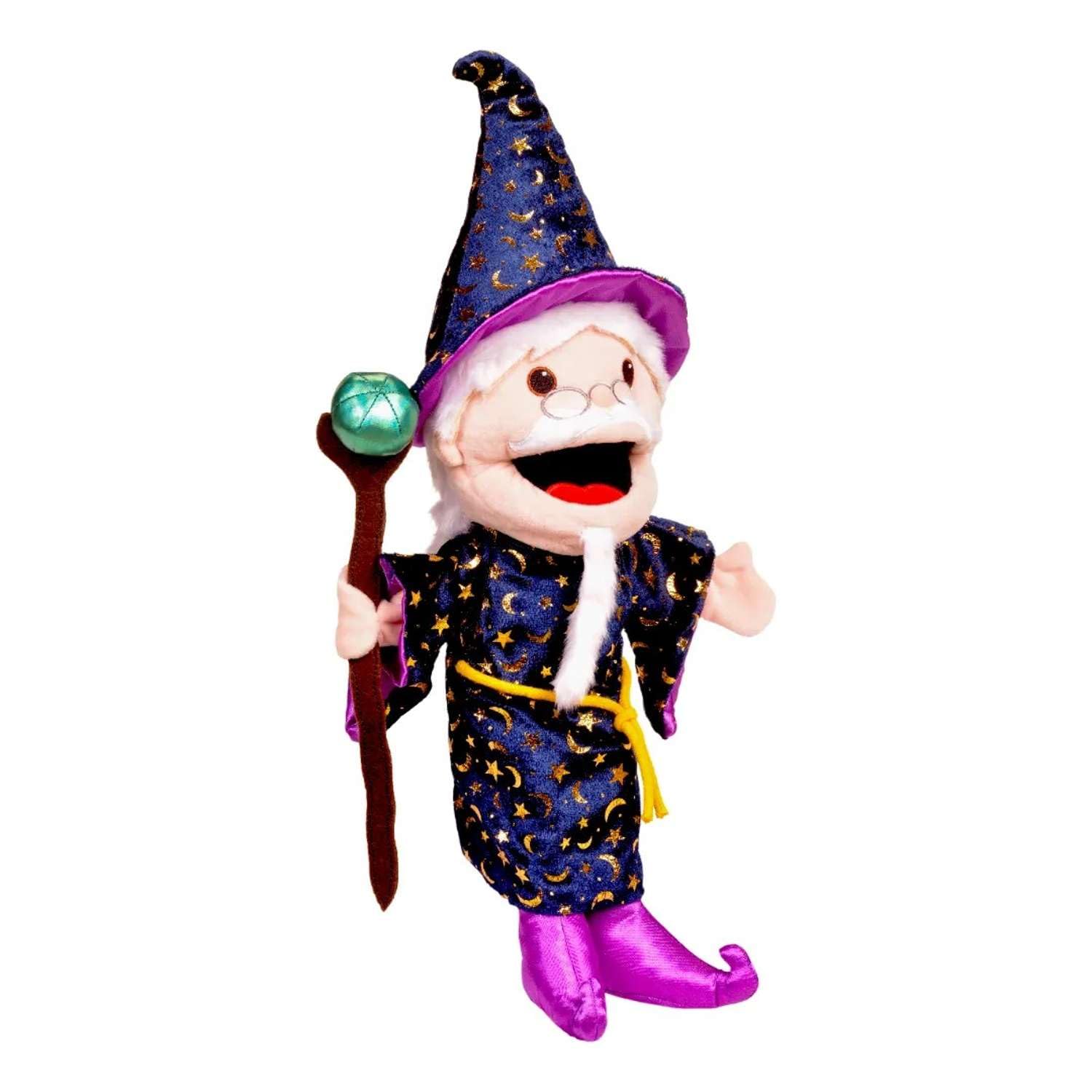 Fiesta Crafts Wizard Hand Puppet for Kids - Soft & Interactive Wizard Toy with Moving Mouth & Arms for Role Play, Creativity & Sensory Skills - Gift Toy for 3 Year Old Boys & Girls