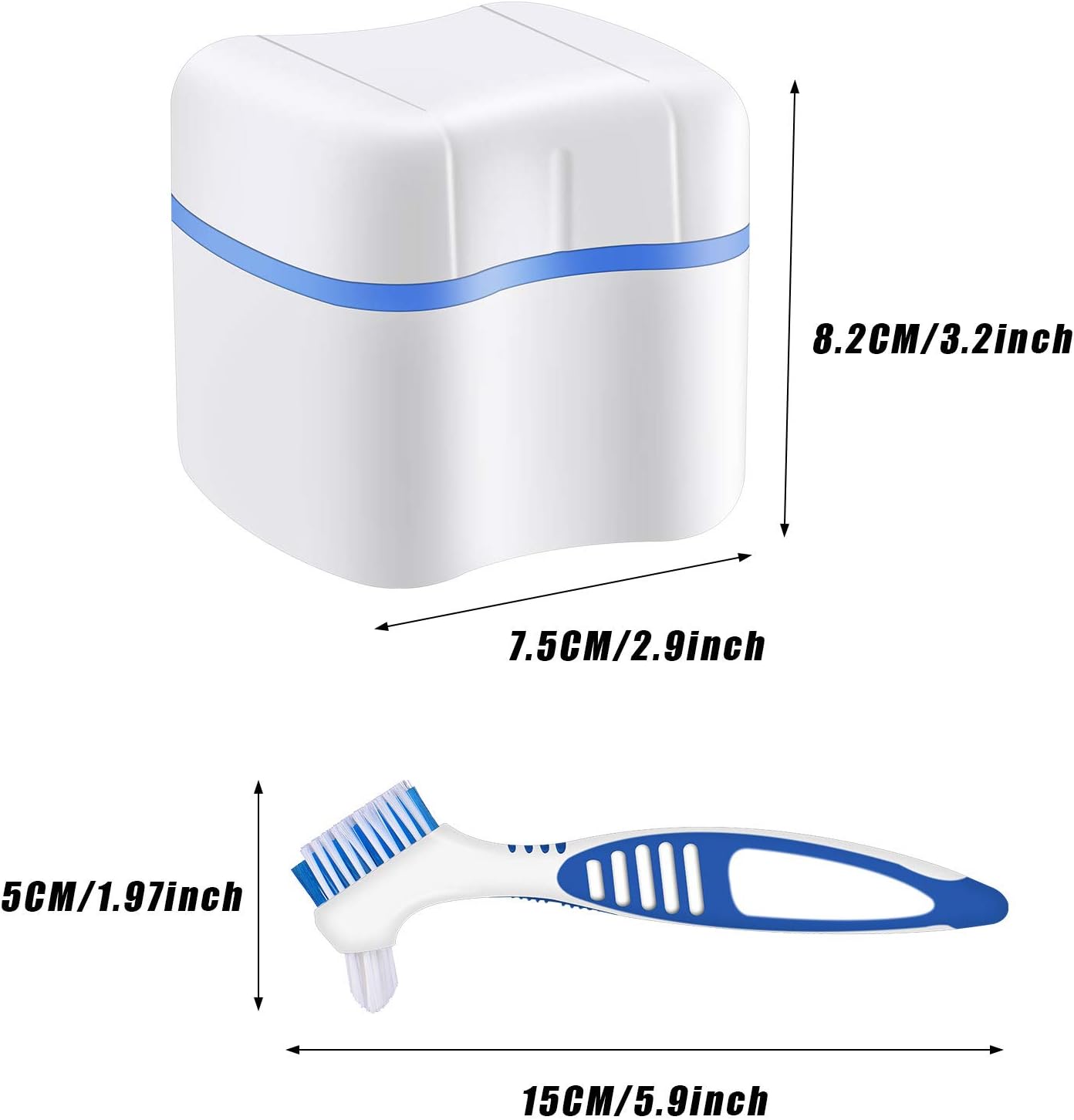 2 Denture Bath Cases with 2 Denture Cleaner Brushes Denture Cups Denture Boxes Bath Dentures Container with Basket Denture Holder Denture Brush Retainer Case for Travel Retainer Cleaning: Health & Personal Care