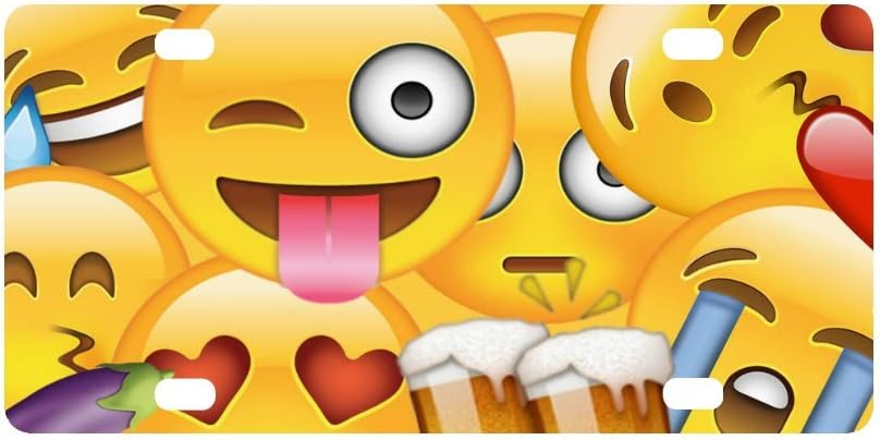 Smiley Emoticons Emoji Yellow Durable License Plate Frame Metal Personalized Car Tag 12 X 6 inches (4 Holes)