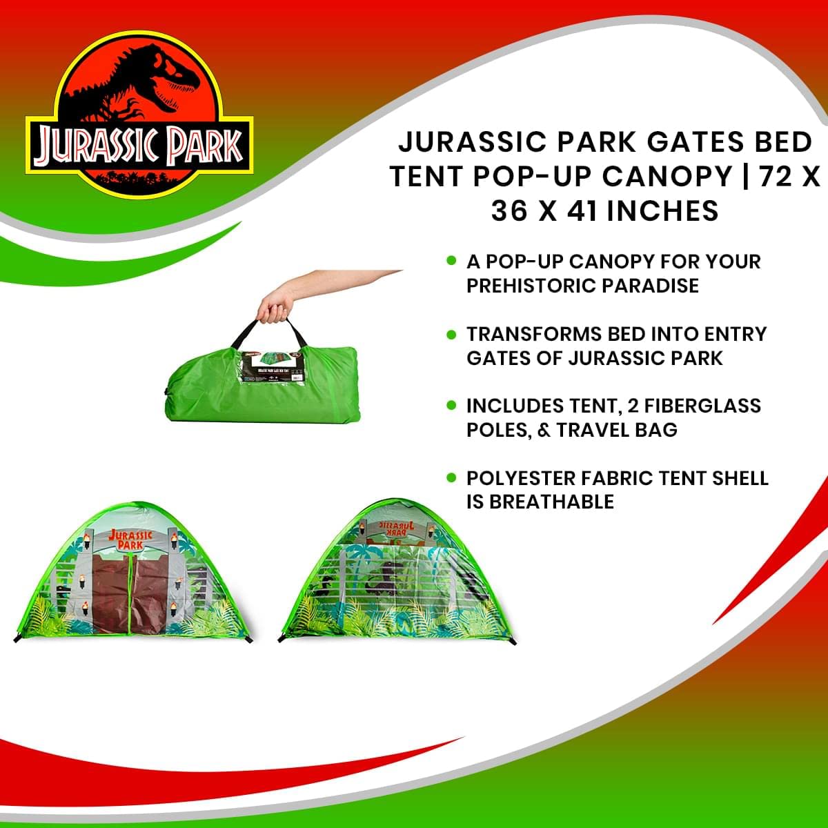 Ukonic Jurassic Park Gates Indoor Bed Tent Pop-Up Canopy | 72 x 36 x 41 Inches