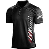 H HYFOL Short Sleeve Polo Shirts for Men Graphic Stretch Casual American Patriotic Raglan Golf Polos for Men