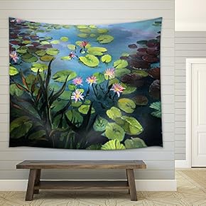 Colorful Pond with Beautiful Lotus Flowers and The Sky Reflection on The Water Surface - Fabric Wall Tapestry Home Decor - 51x60 inches