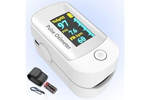 Amemo Pulse oximeter, OLED display oxygen monitor fingertip, Blood oxygen saturation monitor (SpO2) with Carrying case, Batteries and Lanyard