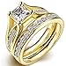 FENDINA Womens 18K Yellow Gold Plated Wedding Engagement Ring Set Created Emerald Cut Diamond Best Enternity Promise Rings for Her Size 8