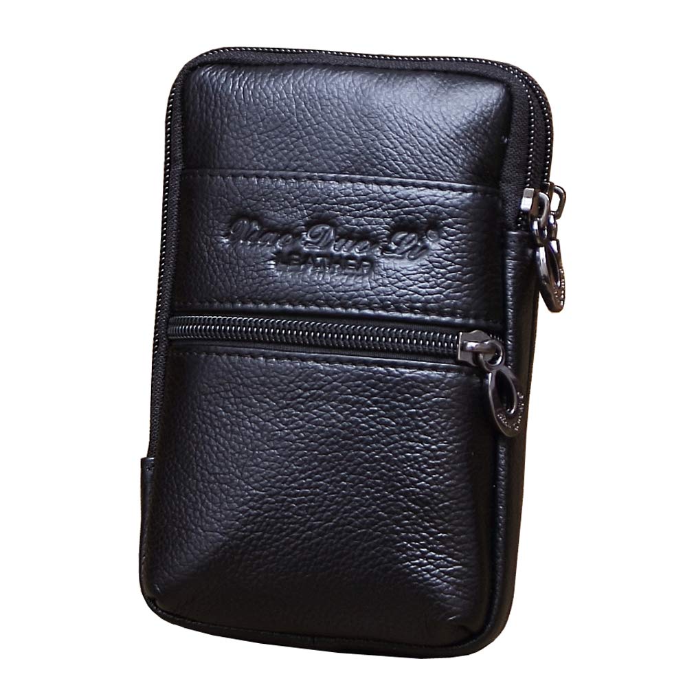 Xieben Leather Phone Belt Holster Waist Case Bag for Men Travel Outdoor Camping Cell Phone Loop Pouch Pack Purse Wallet Holder for Phone Black