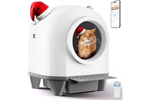 Aoktech Automatic Cat Litter Box, 80L Self Cleaning Litter Box with APP Control, Odor Control, Multi-Cat Compatible, Includes 1 Roll Garbage Bags and Mat, aWhite