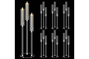 6 Set 3 Arm Acrylic Candle Holder, Mjkeomo 42.3'' Tall Candelabra Centerpieces for Tables Clear Candlesticks Holder for Housewarming Gift Fireplace Halloween Christmas Decor Fit 0.87'' LED Candle