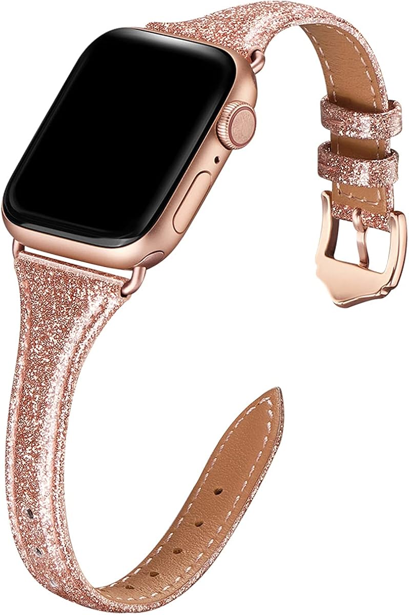 WFEAGL Leather Bands Compatible with Apple Watch 42mm 44mm, Top Grain Leather Band Slim & Thin Replacement Wristband for iWatch Series 5/4/3/2/1 Women Men