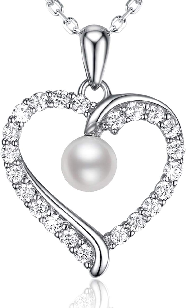 Dorella Birthday Gifts You Are the Only One in My Heart Necklace for Wife 925 Sterling Silver Heart Pendant June Birthstone White Pearl Jewelry for Mom