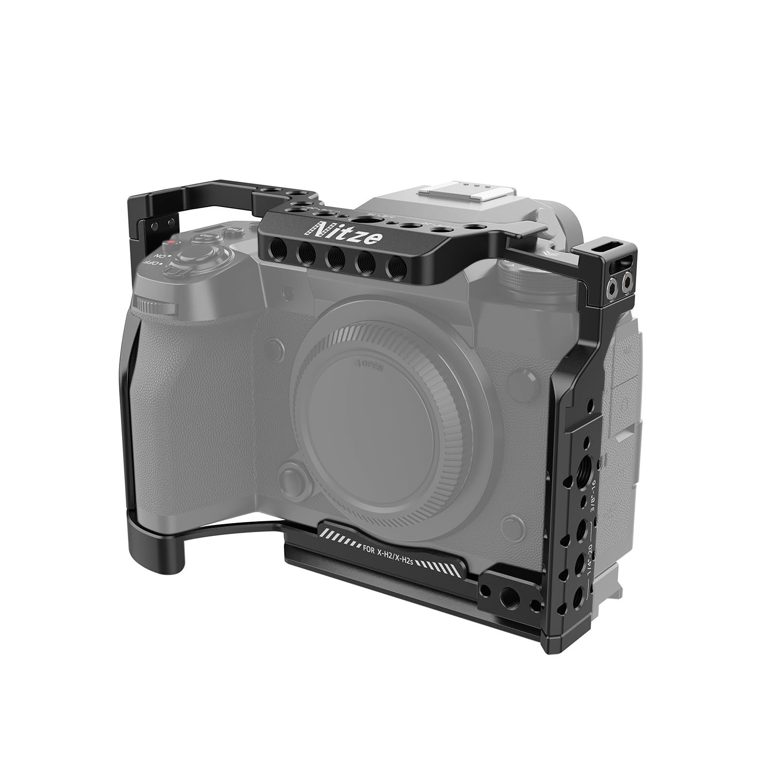 Nitze Cage for Fujifilm X-H2 / X-H2S Camera, with Built-In Aluminum Alloy NATO Rail and Arca Quick Release Plate T-F04A