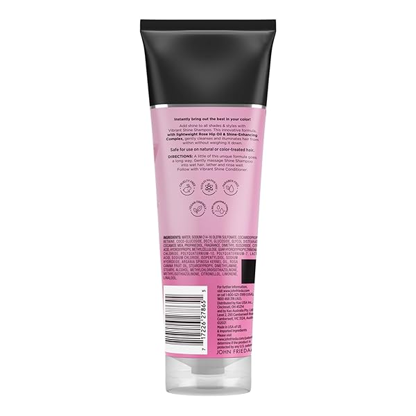 JOHN FRIEDA VIBRANT SHINE, SHAMPOO, HYDRATING SHAMPOO WITH ROSEHIP OIL FOR GLOSSY & SHINY HAIR, ENHANCES SHINE FOR RADIANT, GLOSSY HAIR ACROSS ALL SHADES, STYLES, & TEXTURES, 8.45 OZ