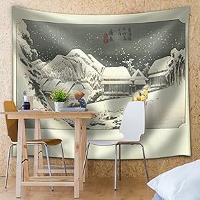 Utagawa Hiroshige, Evening Snow at Kanbara, 1833-34. from The Series Fifty-Three Stations of The Tokaido Road - Fabric Tapestry, Home Decor - 51x60 inches