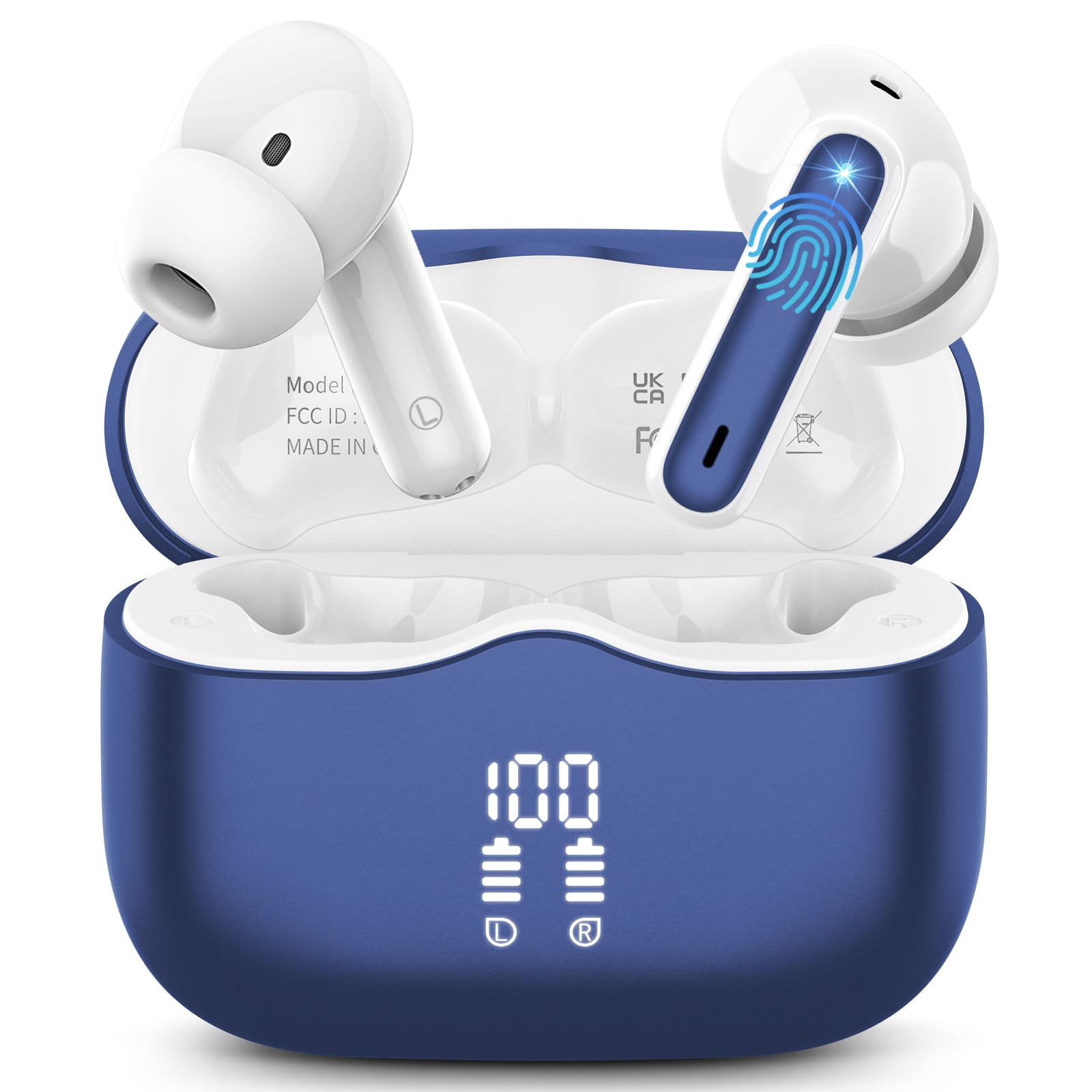Photo 1 of Wireless Earbuds, Bluetooth 5.4 Headphones in Ear with HiFi Stereo Deep Bass, 4 ENC Noise Cancelling Mic Wireless Earphones 40H, in-Ear Earbud Bluetooth Dual LED Display IP7 Waterproof, Dark Blue