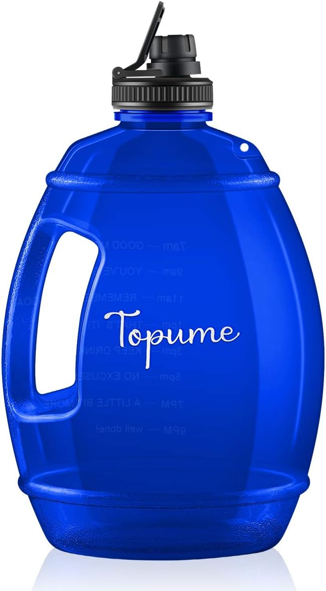 TOPUME 1 Gallon Water Bottle, 100% Free BPA Leak-Proof Water Bottle with Motivational Time Marker, Reusable Drinking Big Water Jug for Camping Gym Sports Workouts and Outdoor Activity