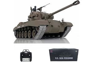 wheelfun Heng Long 1/16 Scale 7.0 Upgraded M26 Pershing RTR RC Tank 3838 Metal Tracks Smoke Generator 340° Rotating Turret Infrared Combat Lifting Barrel Light Sound BB Shooting Airsoft Tank