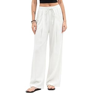 LOMON Linen Pants Women Wide Leg High Waisted Palazzo Pants with Pockets | Linen Pants Women Wide Leg Palazzo Pants Elastic H