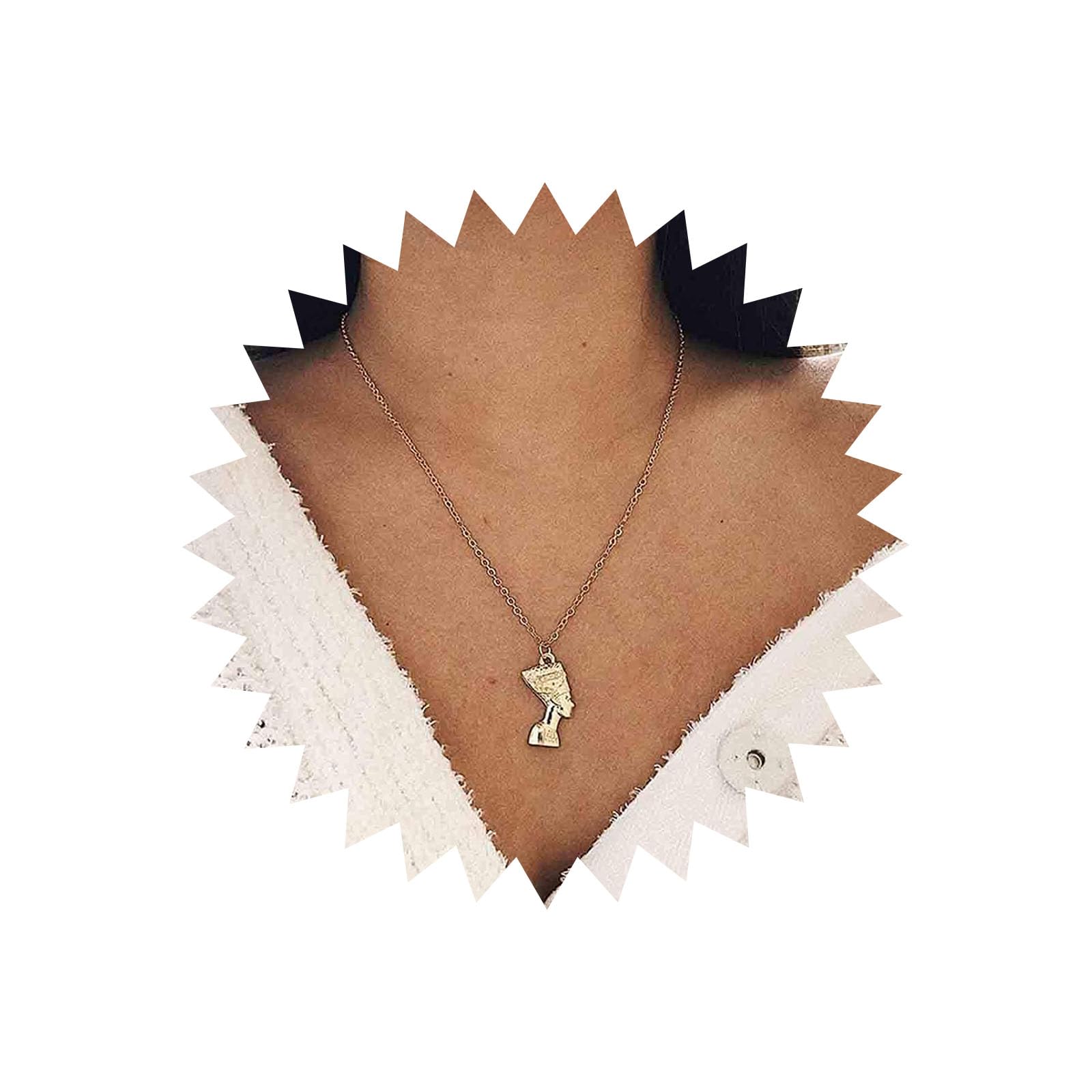 TseenYi Pharaoh King Queen Pendant Necklace Gold Nefertiti Pharaoh Choker Necklace Africa Chain necklace Jewelry for Women and Girls (Gold)