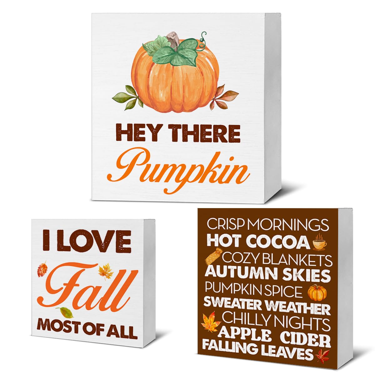 Photo 1 of ***2 SETS INCLUDED***Qlnuk Fall Wood Signs Autumn Decor Rustic Fall Pumpkin Wooden Blocks Signs for Fall Tiered Tray Table Desk Shelf Decor Set of 3***2 SETS INCLUDED***