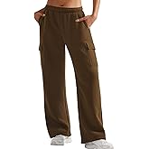 YEOREO Sweatpants Womens Cargo Pants Fleece Lined Wide Leg Joggers Baggy Drawstring Nairi Sweat Pants with Pockets